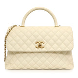 Chanel White Quilted Caviar Medium Coco Handle