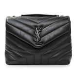 Saint Laurent Black Calfskin Y Quilted Monogram Small Loulou Chain Satchel