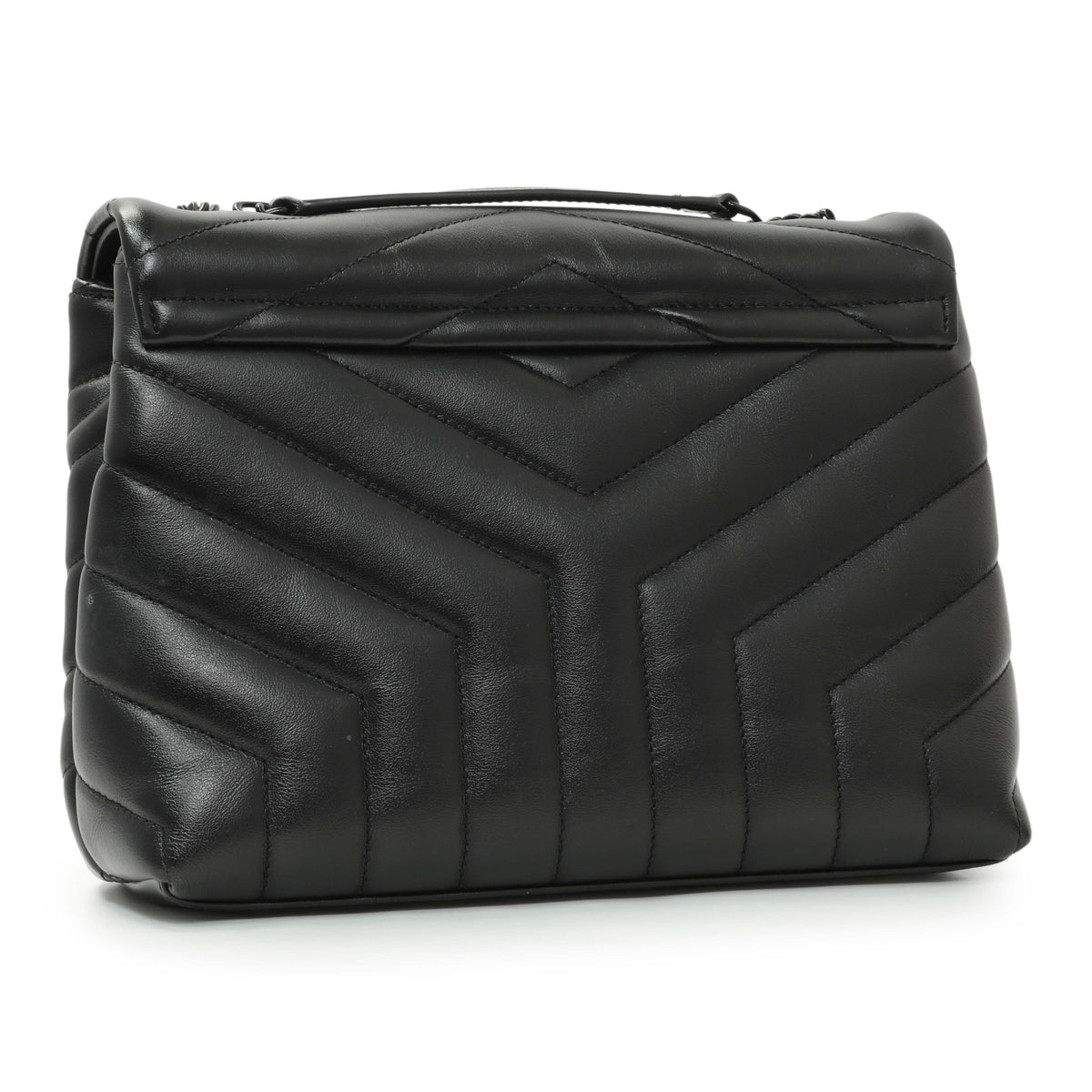 Saint Laurent Black Calfskin Y Quilted Monogram Small Loulou Chain Satchel