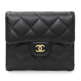 Chanel Black Quilted Caviar Compact Flap Wallet Accessories Chanel