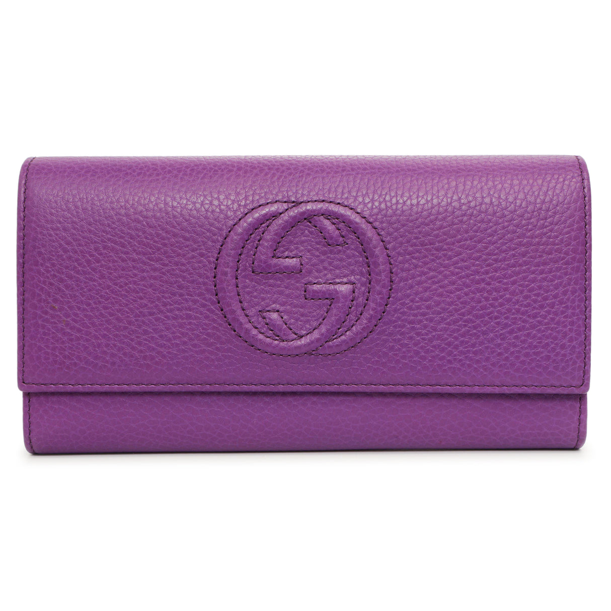 Gucci Purple Pebbled Calfskin Large Soho Continental Wallet