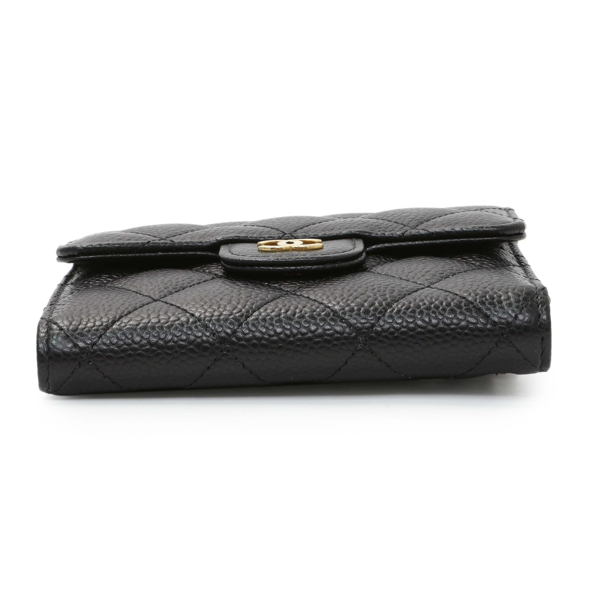 Chanel Black Quilted Caviar Compact Flap Wallet Accessories Chanel
