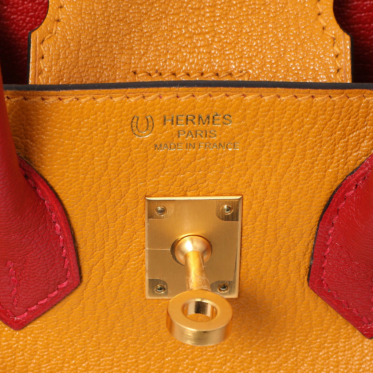 Hermes Jaune D'or Rouge Chevre Birkin 25