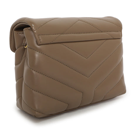 Saint Laurent Taupe Calfskin Y Quilted Monogram Toy Loulou Crossbody Bag