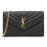 Saint Laurent Black Grain De Poudre Matelasse Chevron Monogram Chain Wallet Handbags Chanel