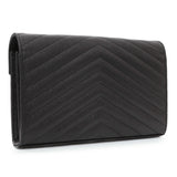 Saint Laurent Black Grain De Poudre Matelasse Chevron Monogram Chain Wallet Handbags Chanel