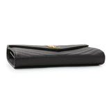 Saint Laurent Black Grain De Poudre Matelasse Chevron Monogram Chain Wallet Handbags Chanel