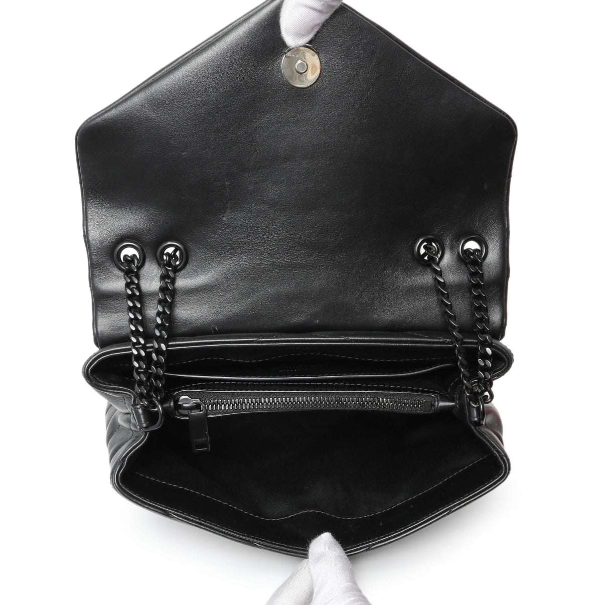 Saint Laurent Black Calfskin Y Quilted Monogram Small Loulou Chain Satchel