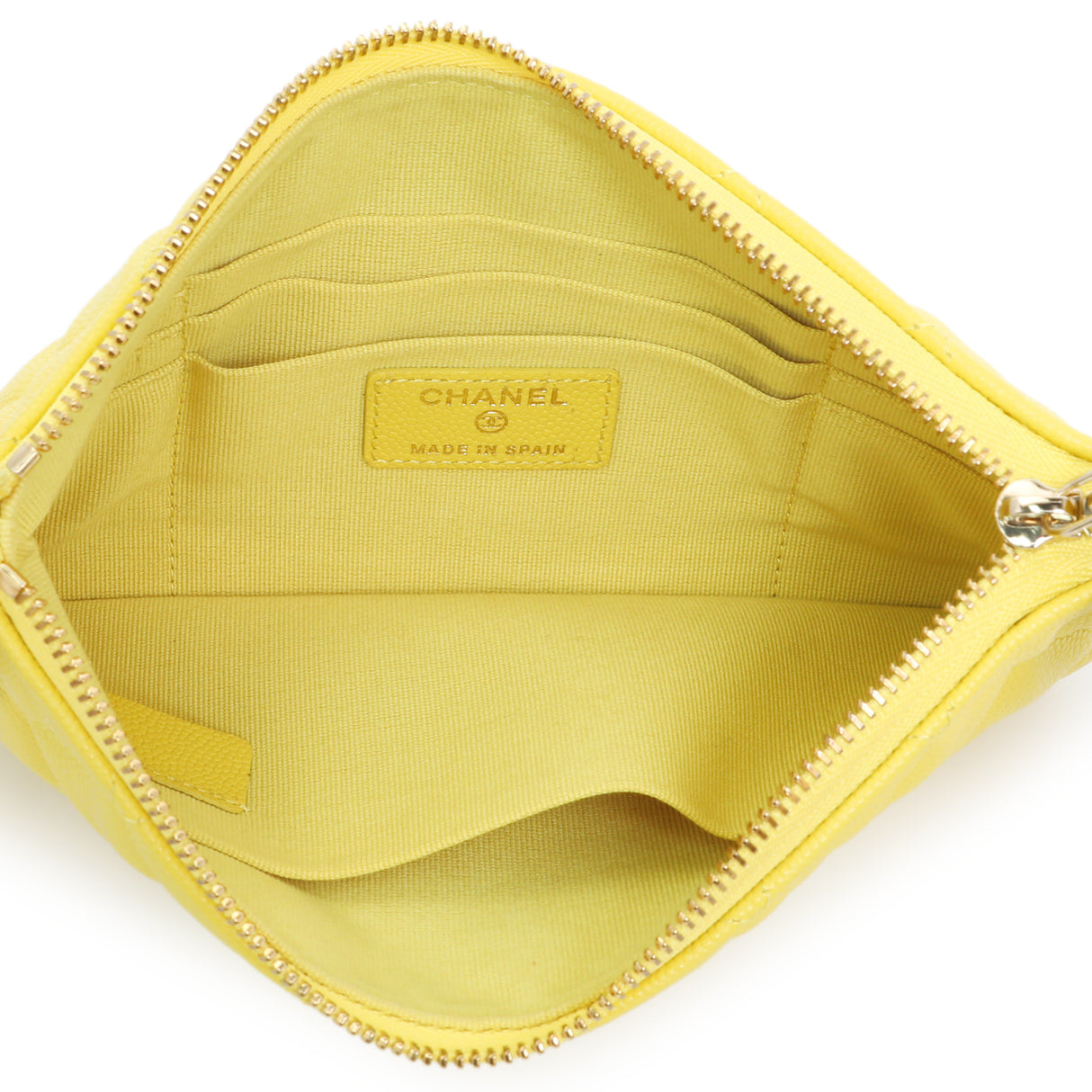 Chanel Yellow Quilted Caviar Cosmetic Case Accessories Chanel