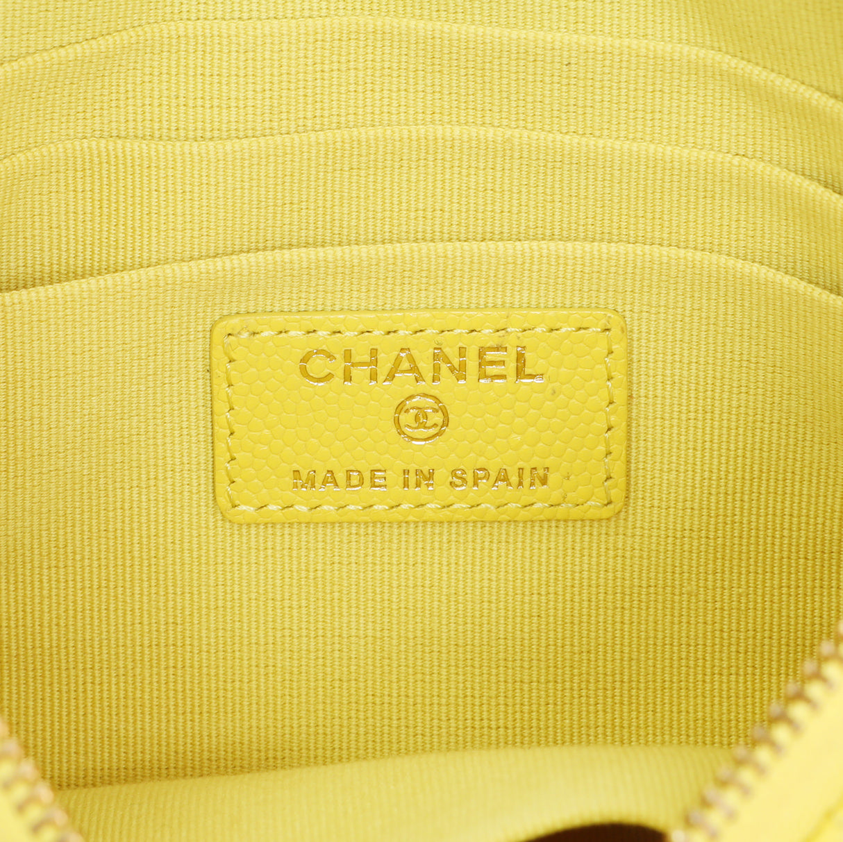 Chanel Yellow Quilted Caviar Cosmetic Case Accessories Chanel