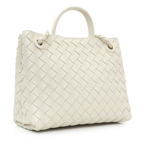 Bottega Veneta White Nappa Intrecciato Small Andiamo Shoulder Bag