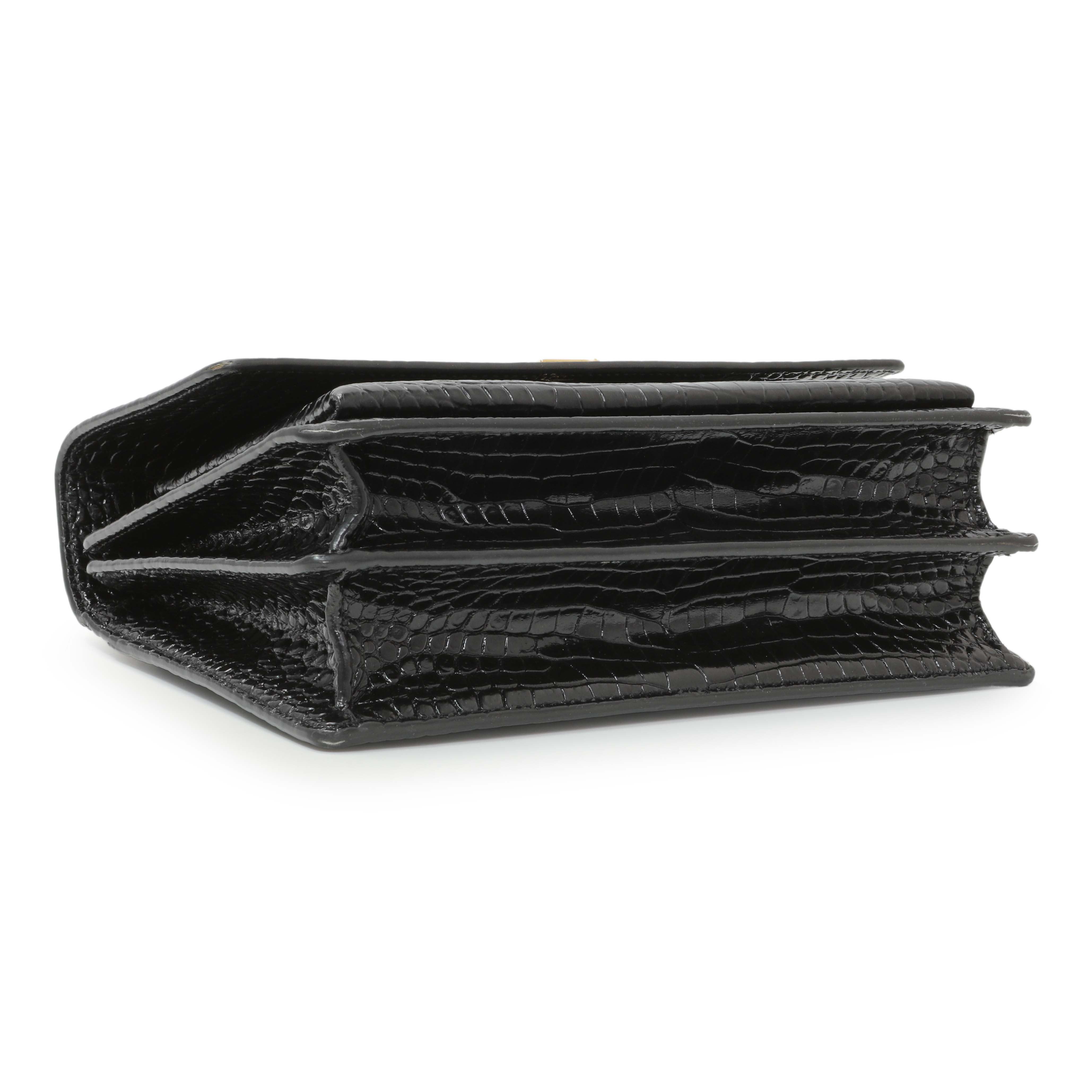 Saint Laurent Black Crocodile Embossed Calfskin Medium Monogram