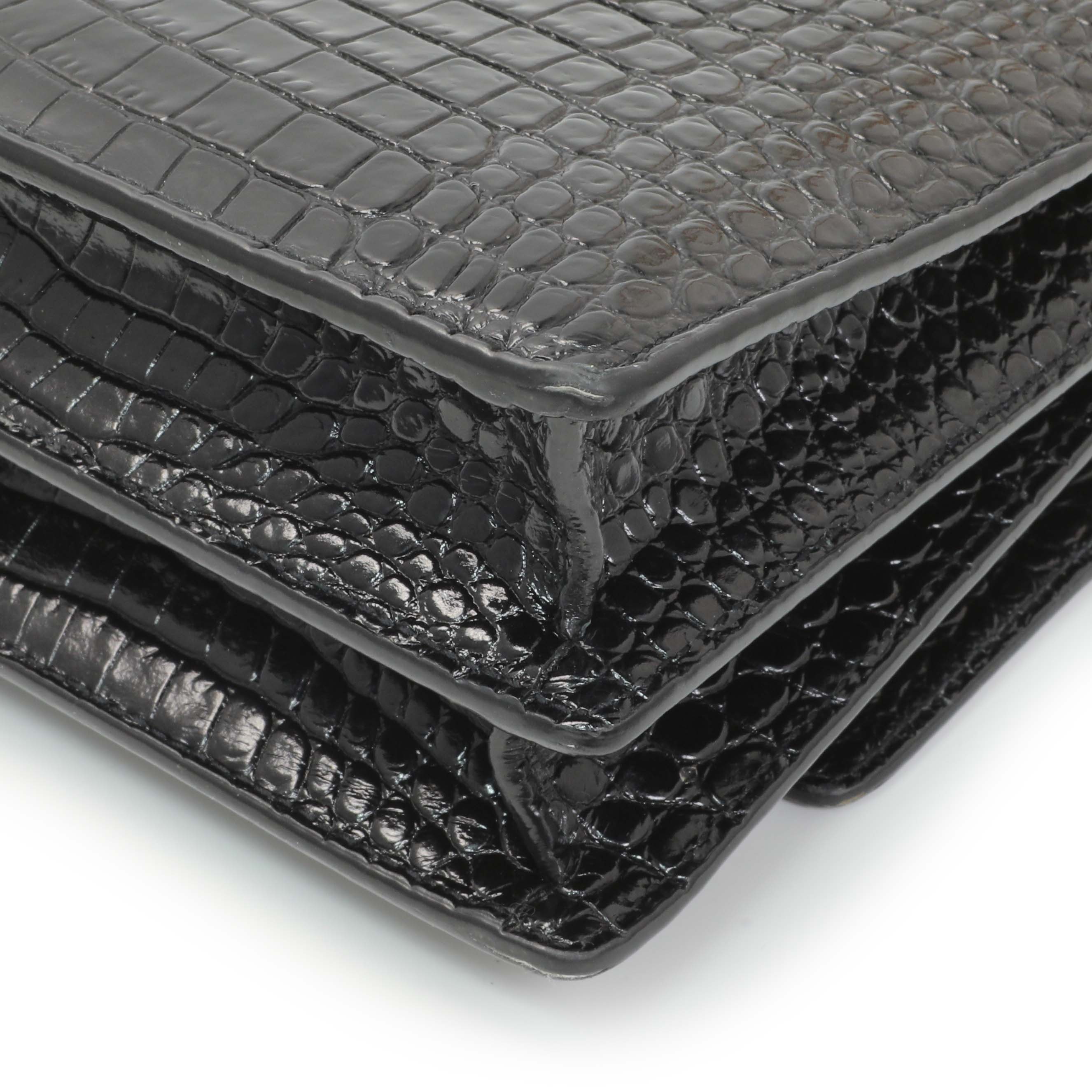 Saint Laurent Black Crocodile Embossed Calfskin Medium Monogram