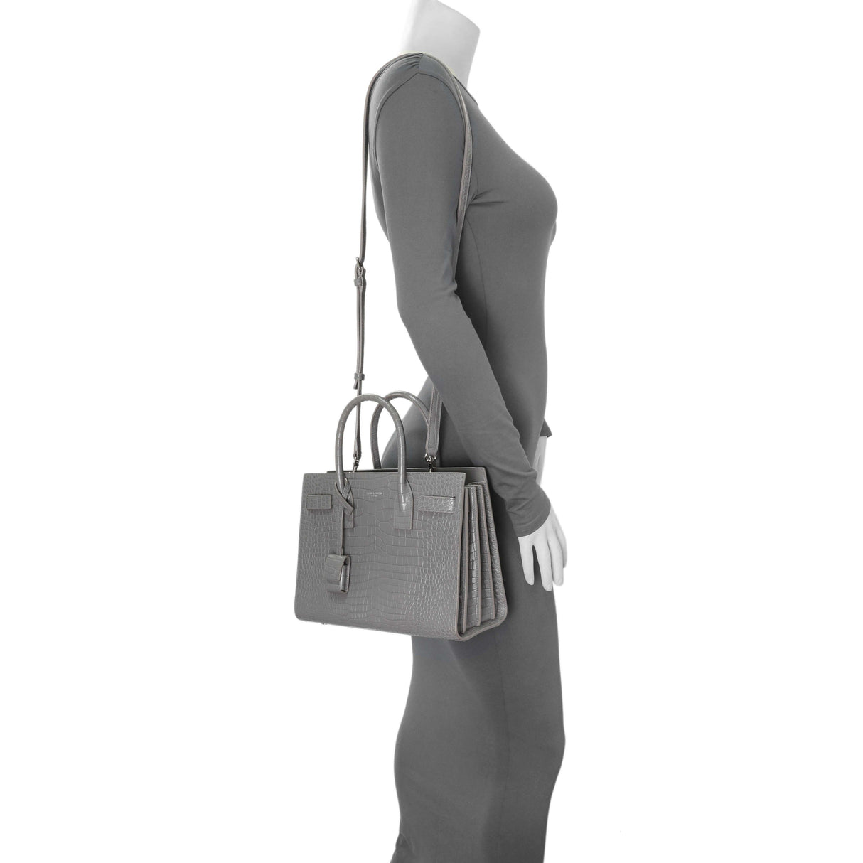 Saint Laurent Grey Croc Embossed Baby Sac De Jour Handbags Saint Laurent