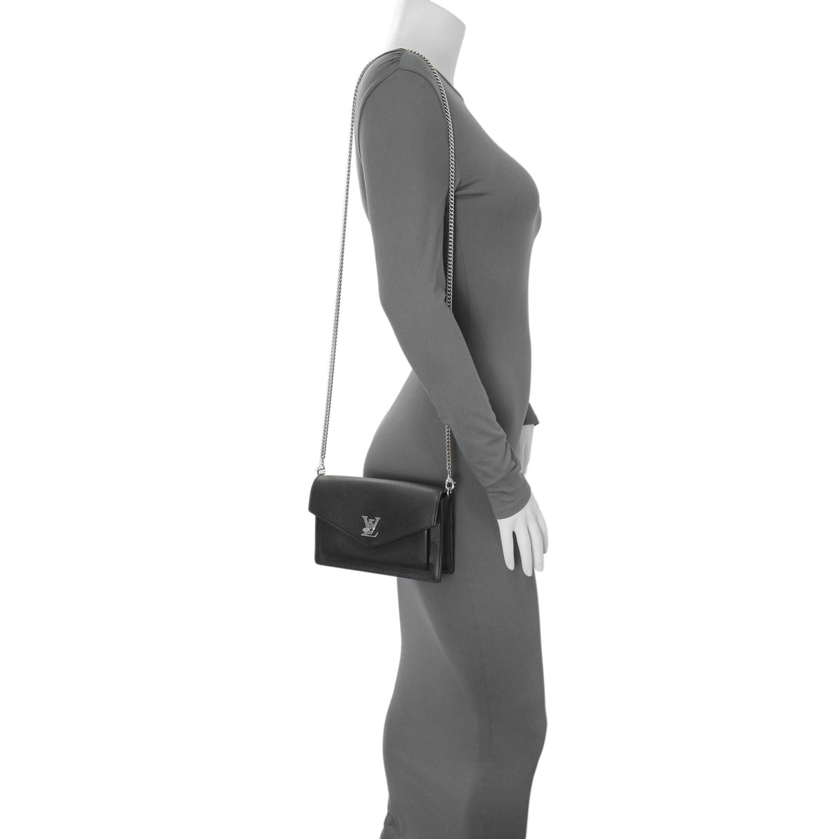 Louis Vuitton Black Calfskin Mylockme Chain Pochette Handbags Louis Vuitton