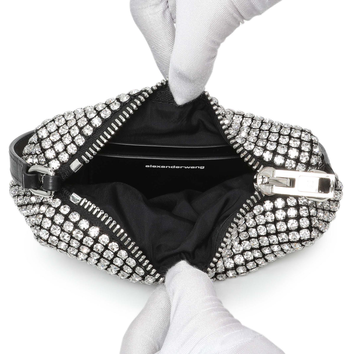 Alexander Wang Black Silver Mesh Crystal Rhinestone Mini Heiress Pouch Handbags Alexander Wang