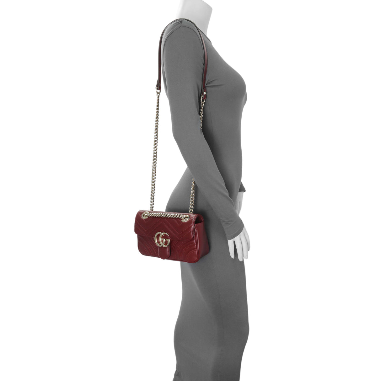 Gucci Rosso Ancora Lambskin Matelasse Small GG Marmont Shoulder Bag Handbags Gucci