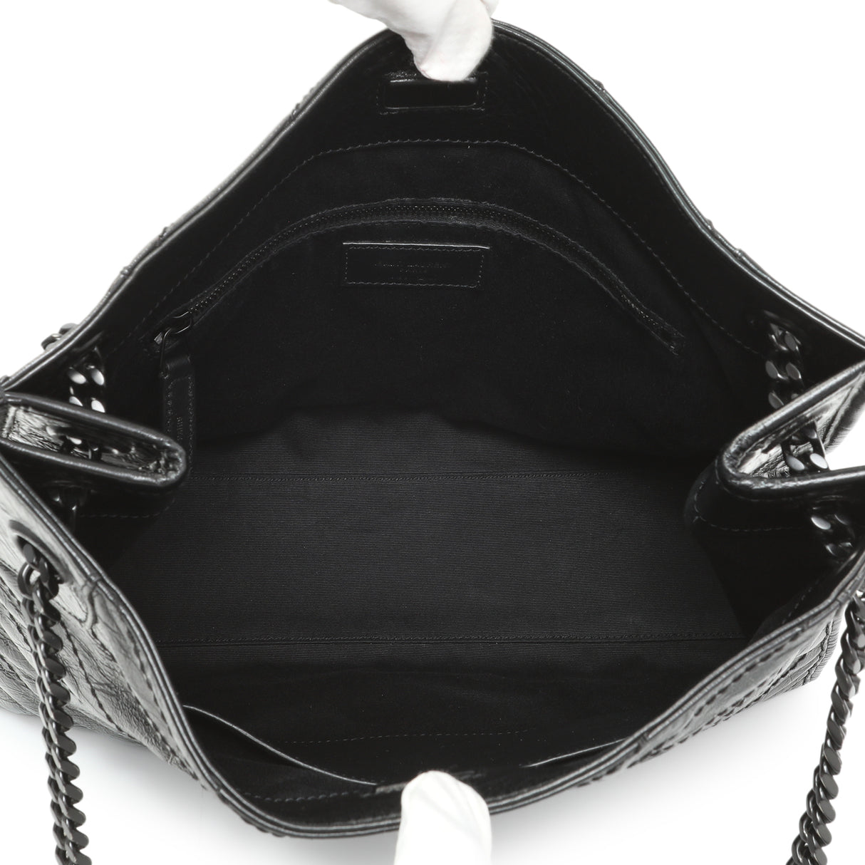 Saint Laurent Black Crinkled Calfskin Matelasse Monogram Medium Niki Shopper Handbags Saint Laurent