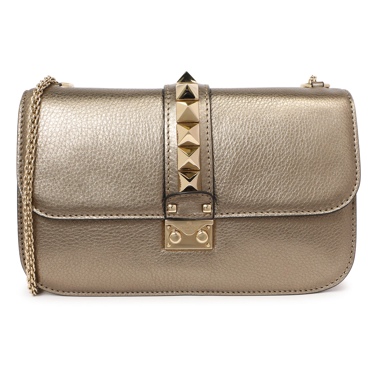 Valentino Metallic Vitello Medium Glam Lock Rockstud Flap