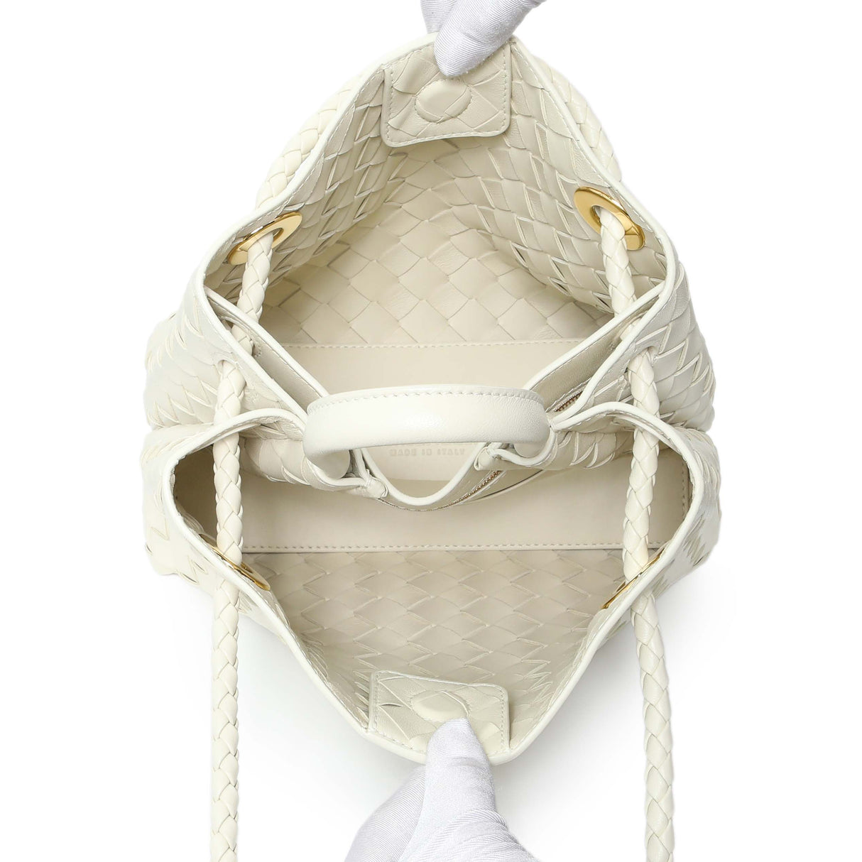 Bottega Veneta White Nappa Intrecciato Small Andiamo Shoulder Bag Handbags Bottega Veneta