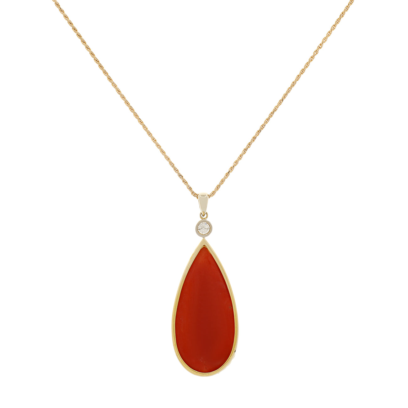 14K Yellow Gold Cabochon Coral Pendant Modaselle
