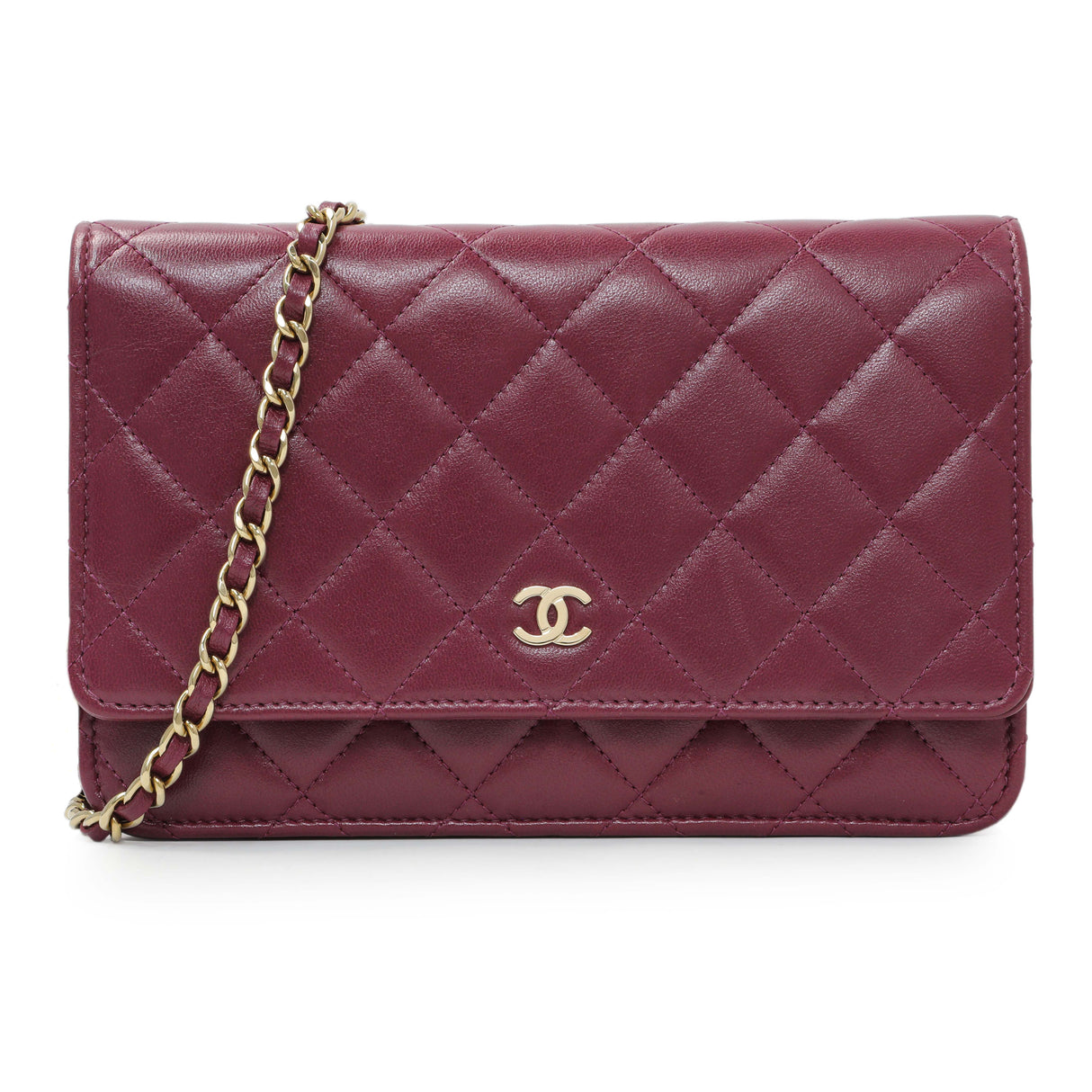 Chanel Purple Lambskin Quilted Wallet On Chain Handbags Chanel