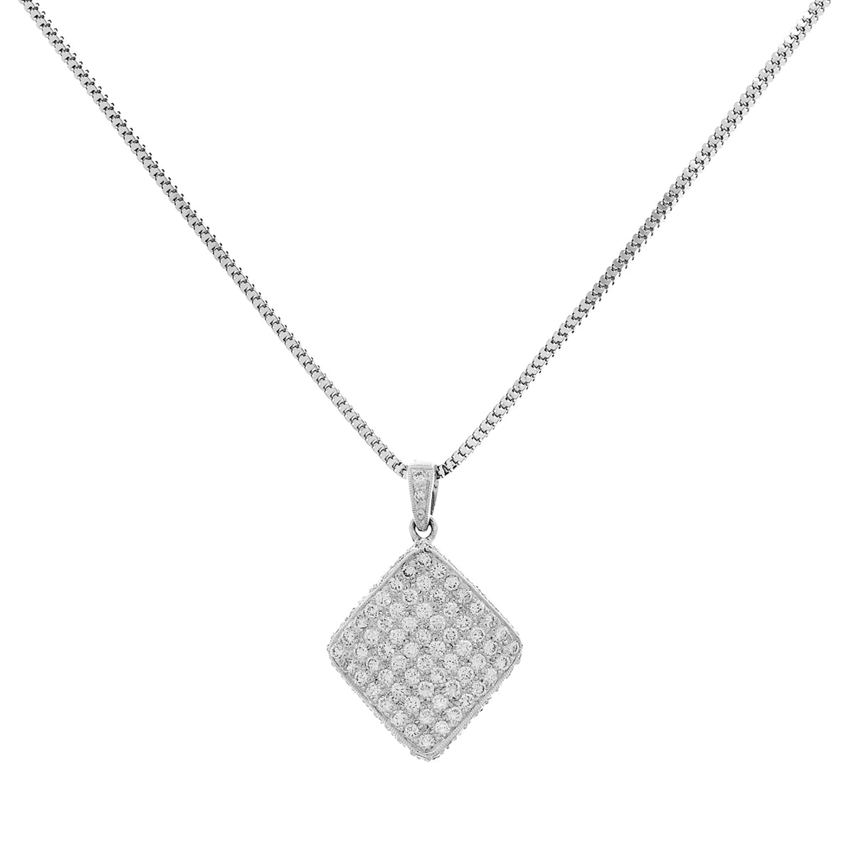 18K White Gold 2.01 Carat Pave Diamond Square Pendant