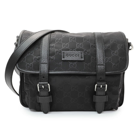 Gucci Black Nylon Monogram Double Buckle Flap Messenger Bag Handbags Gucci