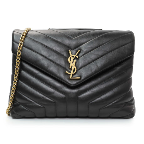 Saint Laurent Black Calfskin Y Quilted Monogram Medium Loulou Chain Satchel Handbags Saint Laurent