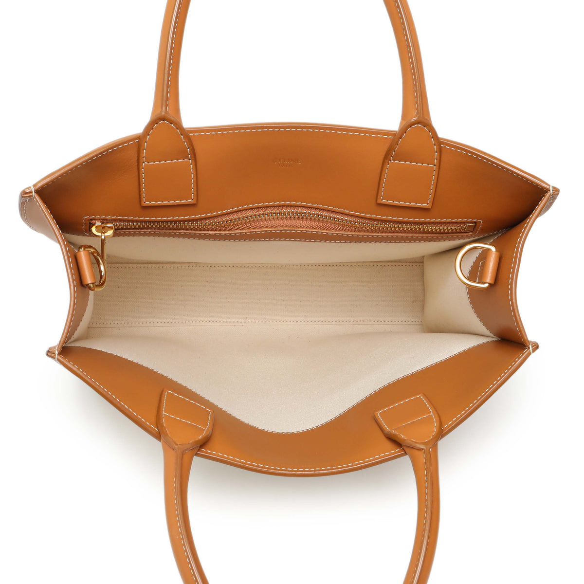 Celine Natural Tan Canvas Calfskin Logo Print Small Vertical Cabas Handbags Celine
