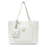 Prada White Vitello Daino Pocket Shopping Tote Handbags Prada