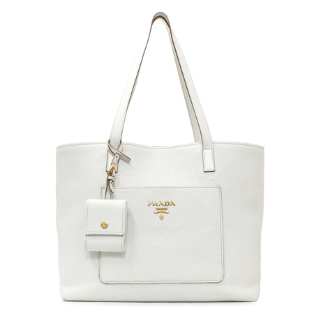 Prada White Vitello Daino Pocket Shopping Tote Handbags Prada