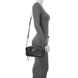 Gucci Black Calfskin Matelasse Small GG Marmont Chain Shoulder Bag Handbags Gucci