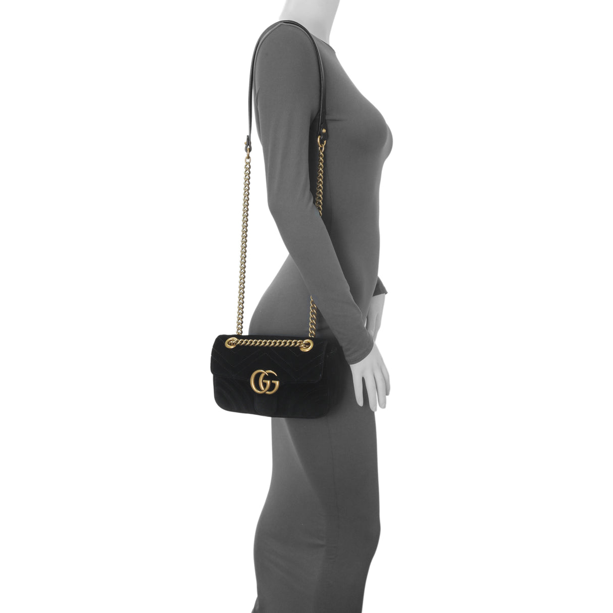 Gucci Black Velvet Matelasse Mini GG Marmont Shoulder Bag Handbags Gucci