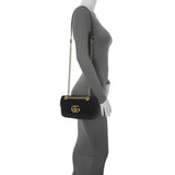 Gucci Black Velvet Matelasse Mini GG Marmont Shoulder Bag Handbags Gucci