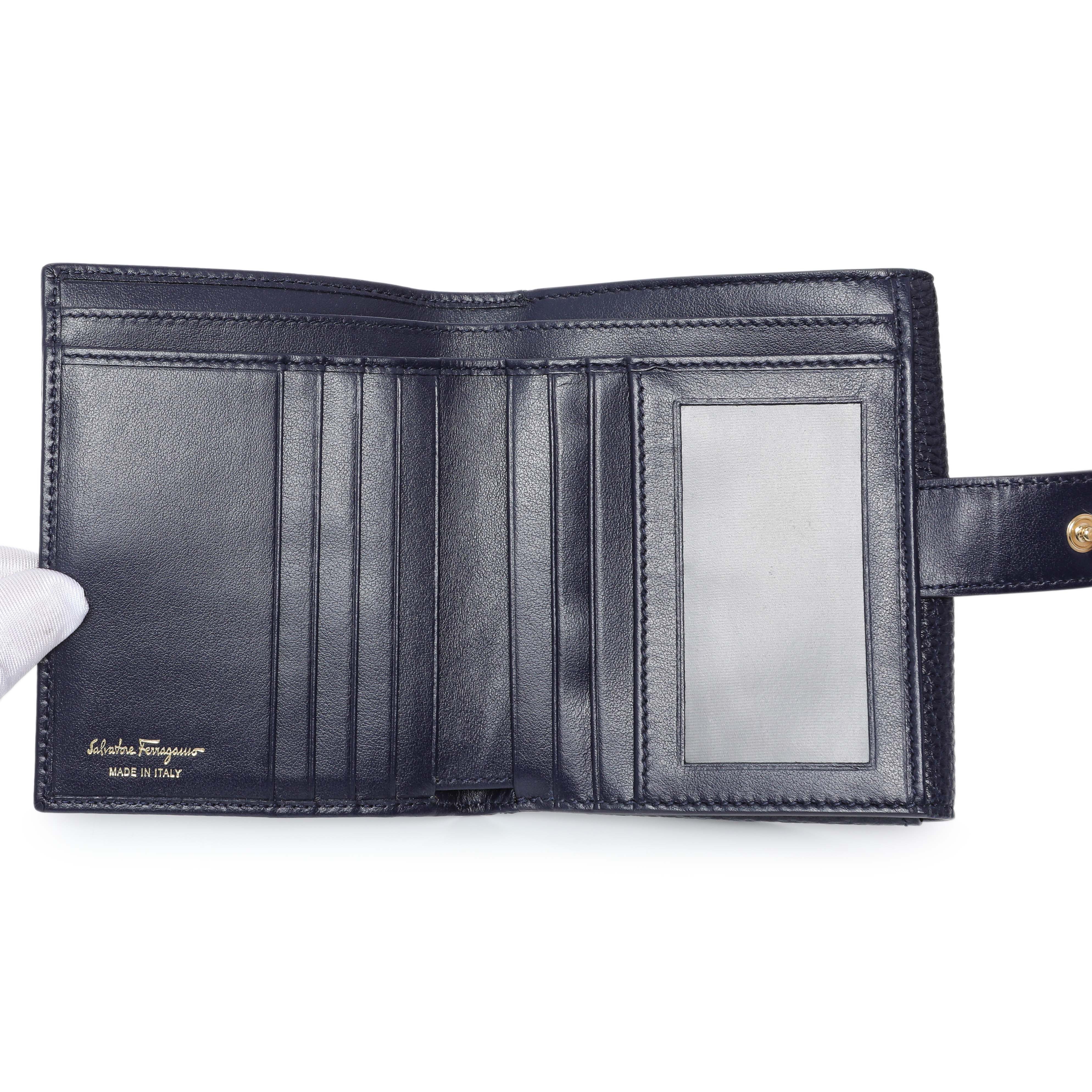 Salvatore Ferragamo Blue Calfskin Compact Wallet – Modaselle