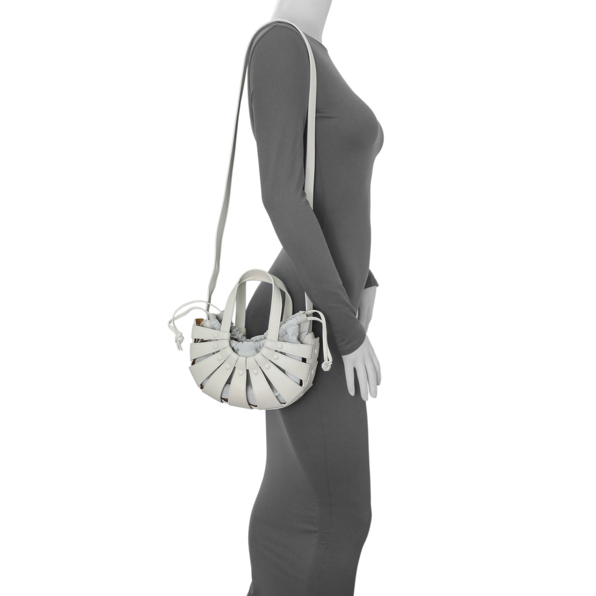 Bottega Veneta White Calfskin Small Shell Bag Handbags Bottega Veneta