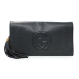 Gucci Black Leather Medium GG Soho Tassel Clutch Handbags Gucci