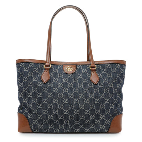 Gucci Blue Monogram Denim Medium Ophidia Shopping Tote Handbags Gucci