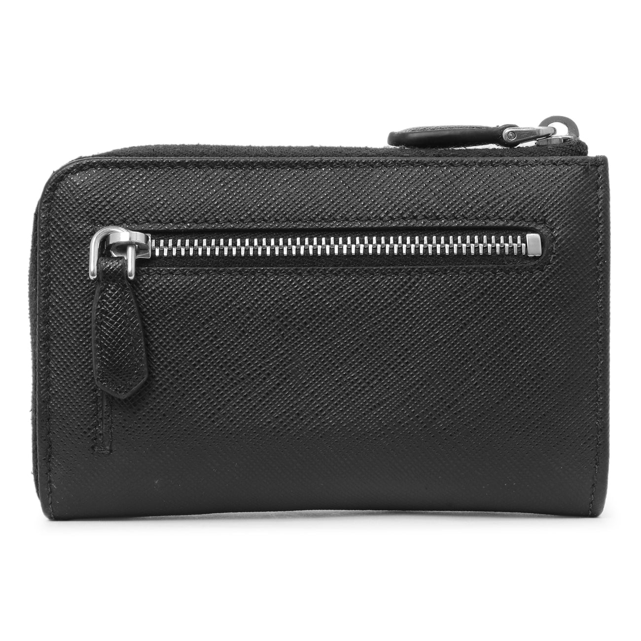 Prada Black Saffiano Zip Card Holder Modaselle