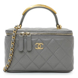 Chanel Grey Lambskin Quilted Small Top Handle Vanity Case With Chain Handbags Chanel