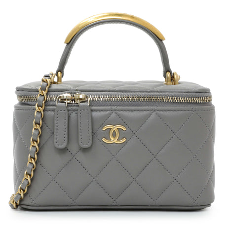 Chanel Grey Lambskin Quilted Small Top Handle Vanity Case With Chain Handbags Chanel