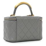 Chanel Grey Lambskin Quilted Small Top Handle Vanity Case With Chain Handbags Chanel