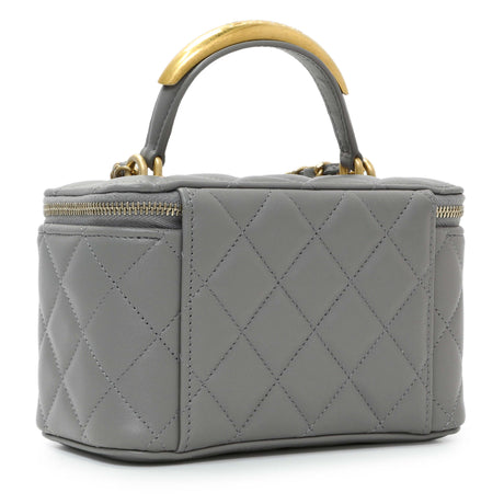 Chanel Grey Lambskin Quilted Small Top Handle Vanity Case With Chain Handbags Chanel