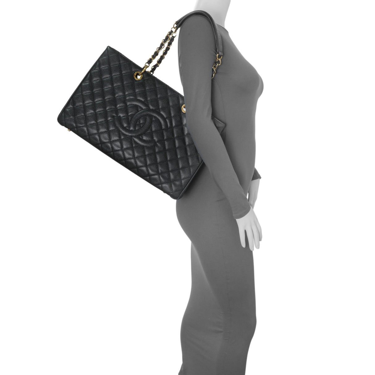 Chanel Black Quilted Caviar XL Grand Shopping Tote GST Handbags Chanel