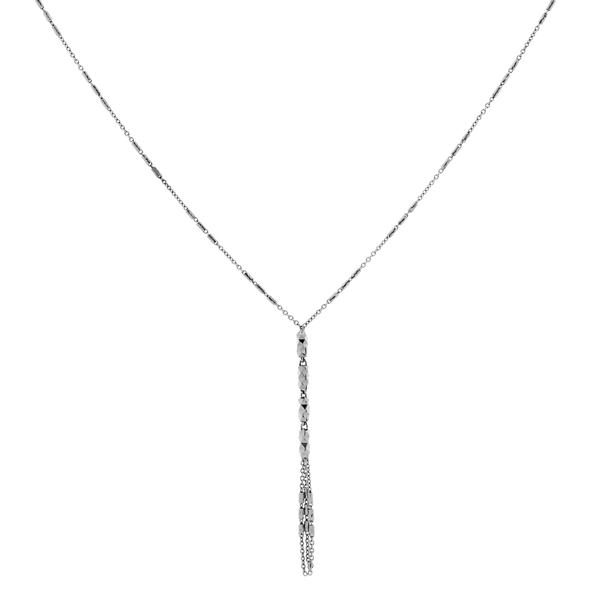 18K White Gold Diamond Cut Lariat Necklace