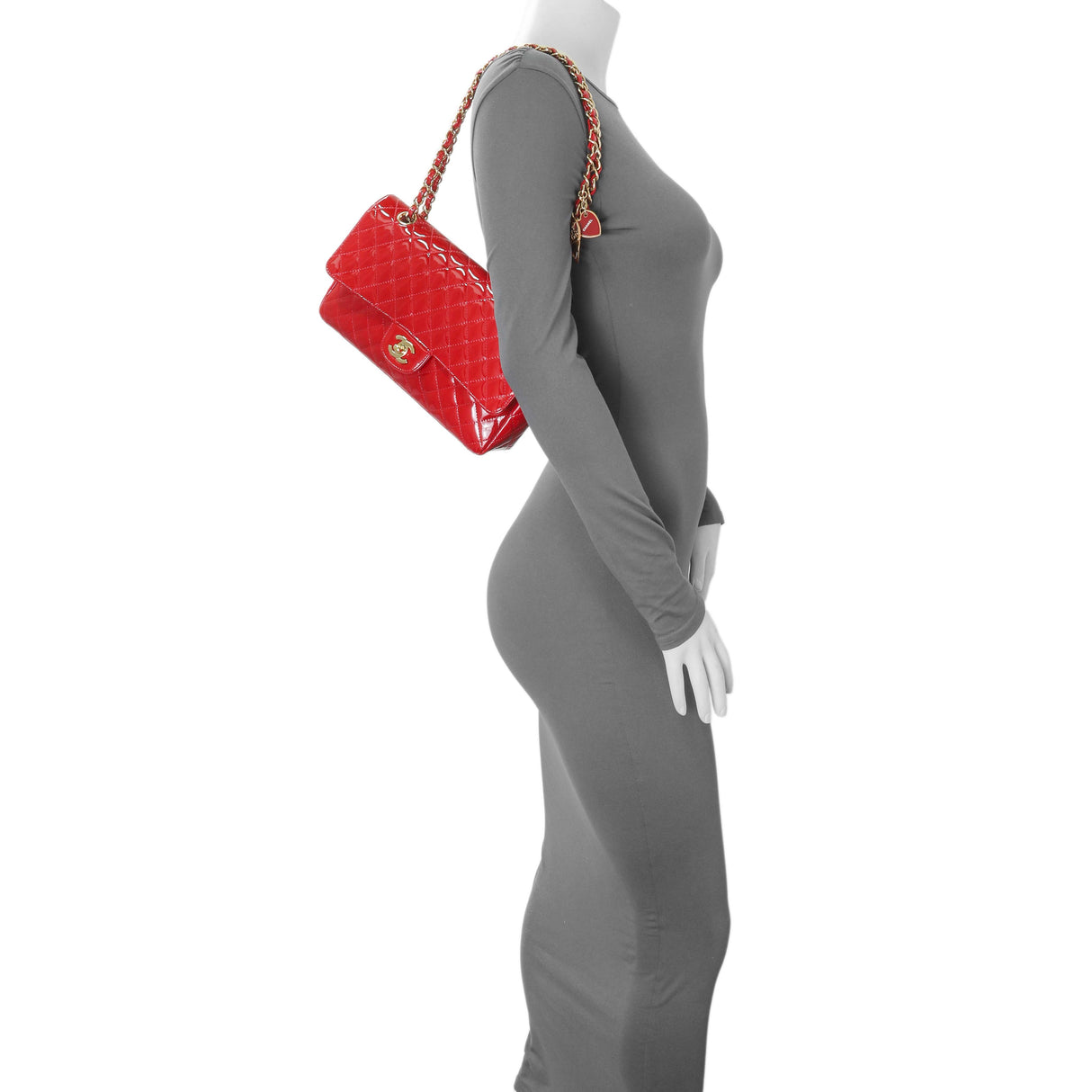 Chanel Red Patent Quilted Valentine Flap Handbags Chanel