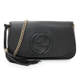 Gucci Black Pebbled Calfskin Medium Soho Flap Crossbody Handbags Gucci