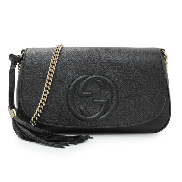 Gucci Black Pebbled Calfskin Medium Soho Flap Crossbody Handbags Gucci