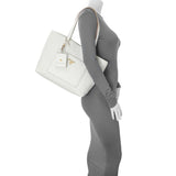 Prada White Vitello Daino Pocket Shopping Tote Handbags Prada